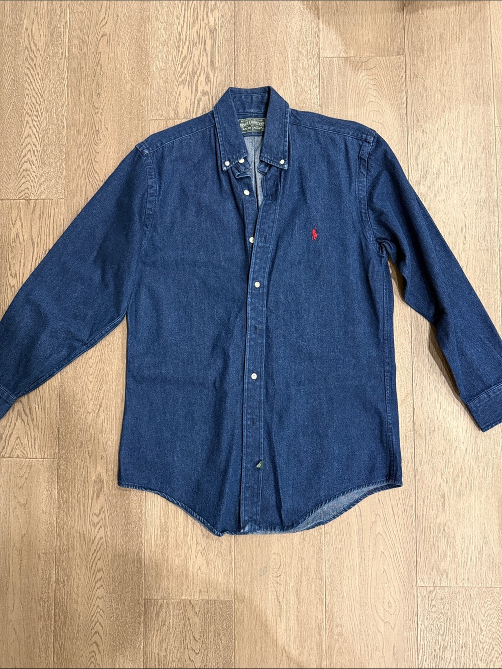 Polo by Ralph Lauren Navy Denim Button-Down Shirt with Red Pony - Picture 1 of 3